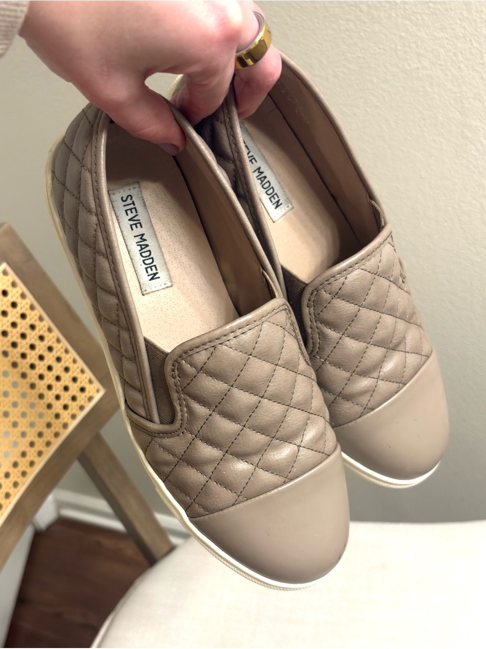 Steve Madden Taupe Quilted Slip-On Sneakers
